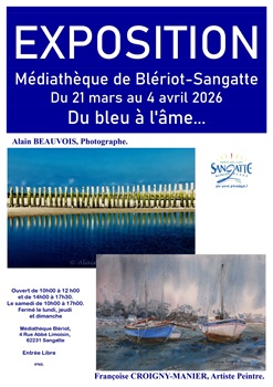 Affiche expo Du bleu à l'âme - médiathèque Des caps et des mots 
